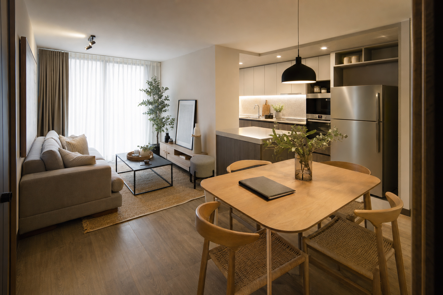Departamento piloto amoblado en una sala de ventas inmobiliaria
